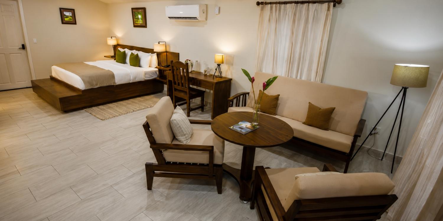Spacious accommodations at Roaring River Resort provide a comfortable retreat just steps from Belize's only golf course.